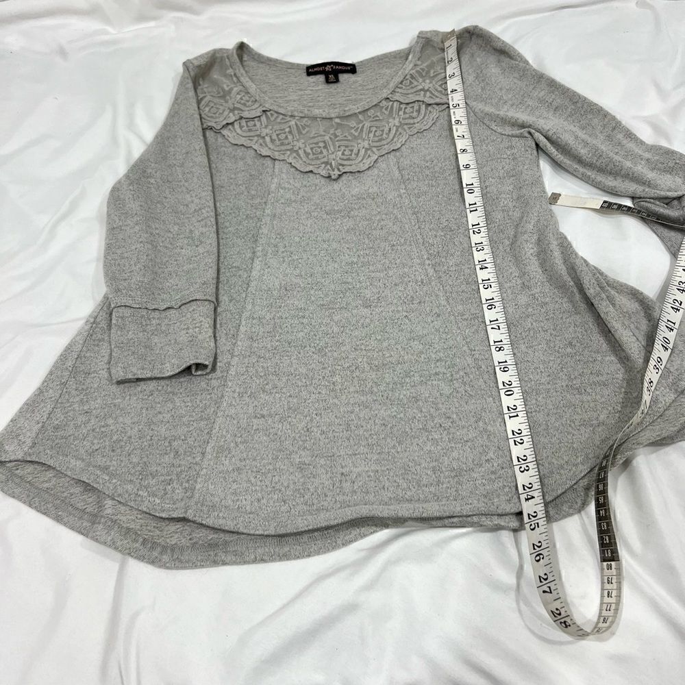 Almost Famous gray flared long sleeve lace neck line top size XL (3x$15) - Picture 3 of 8